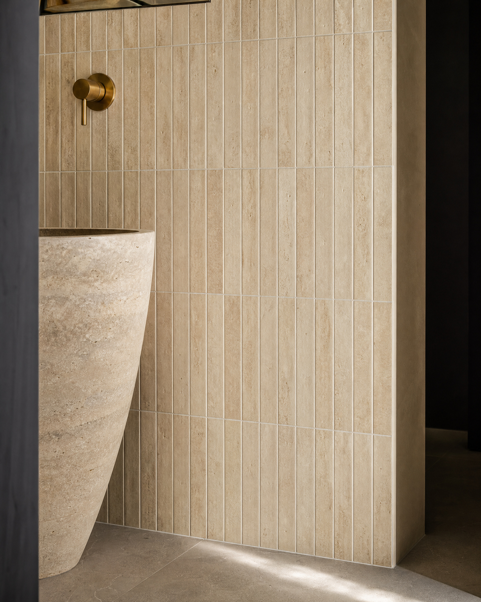 Finished bathroom ceramic wall tile with precise grout lines